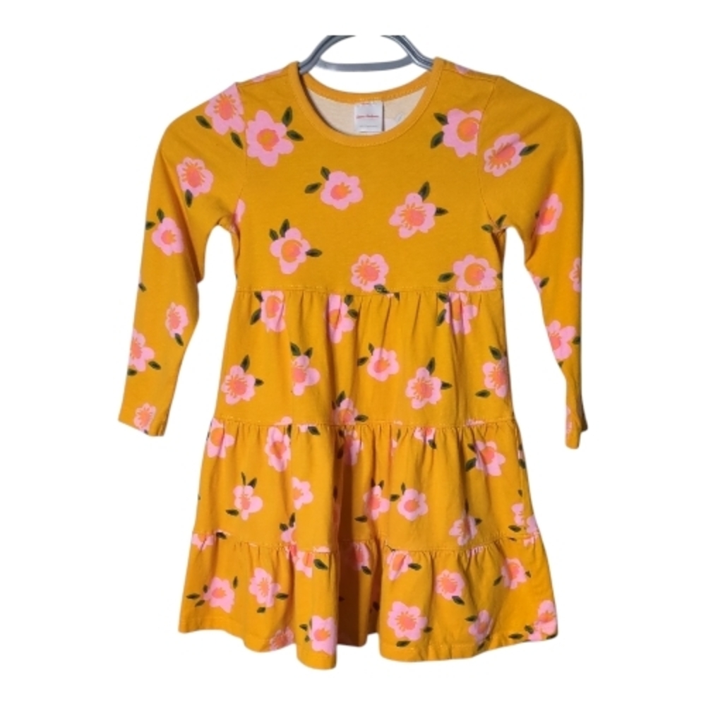Hanna Andersson Mustard‎ Long Sleeve Twirl Floral Power Print Dress Size 5